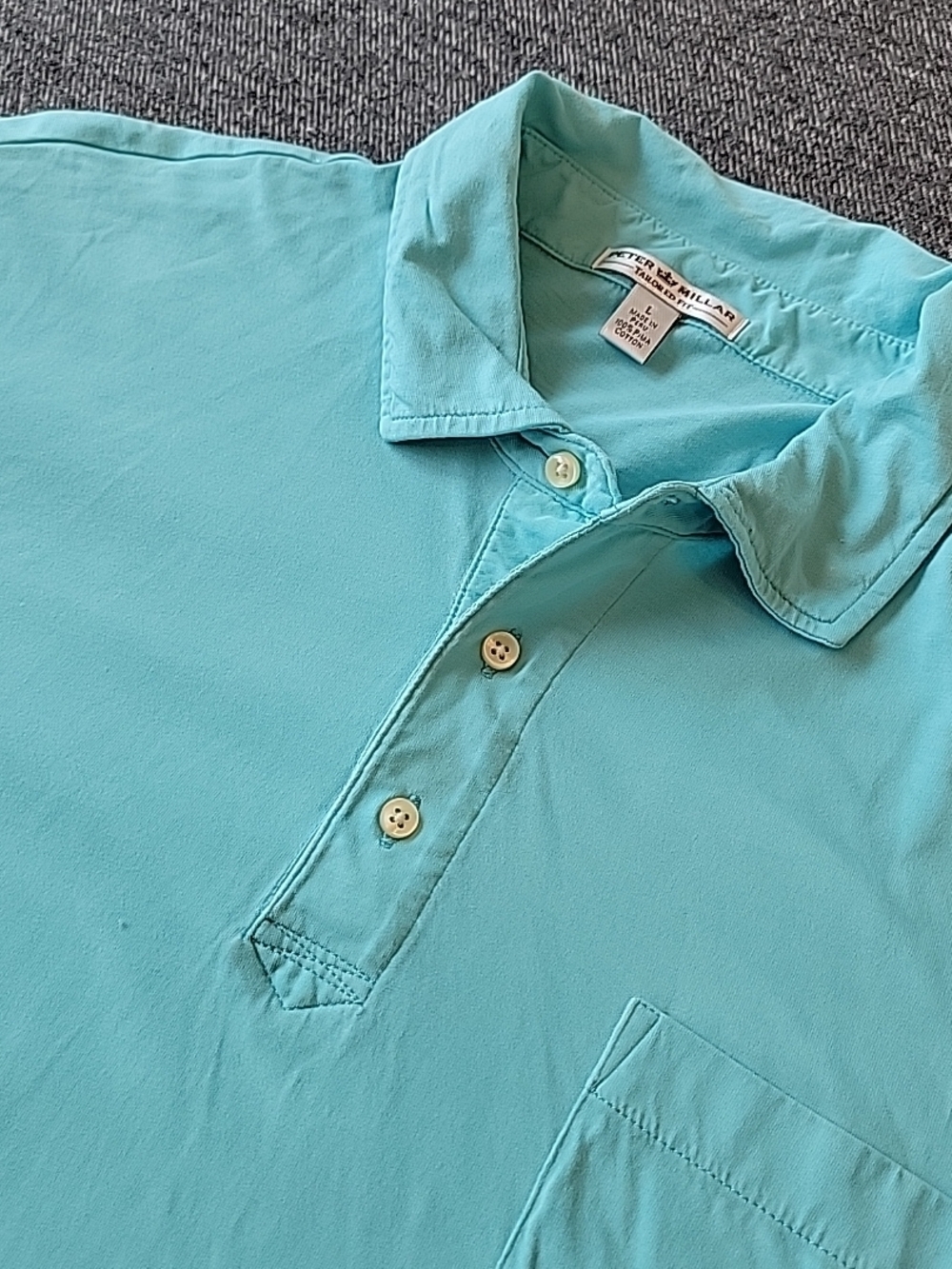Peter Millar Polo Shirt Men's Large Blue Tailored Fit Stretch Preppy Pocket